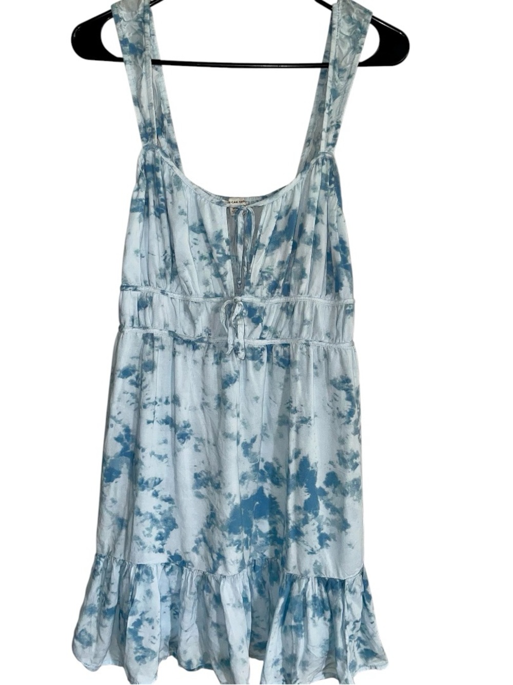 American Eagle Blue Tie-Dye Sleeveless Ruffle Sundress